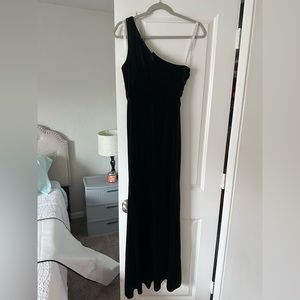 Black velvety one shoulder with midsection ruching